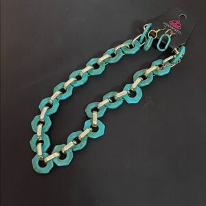 Paparazzi Turquoise and Gold Chain Necklace with Earrings